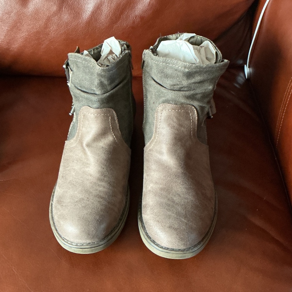 Brown and Green Ankle Boots